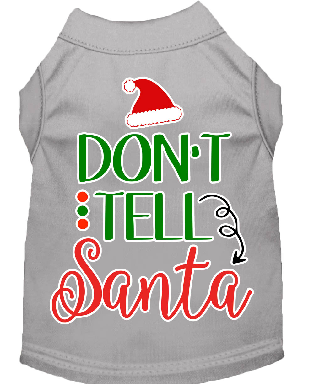Don't Tell Santa Screen Print Dog Shirt Grey Lg